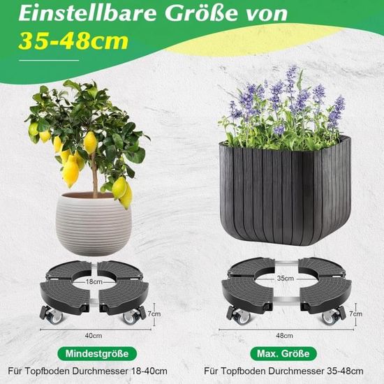 Spetebo Chariot à Plantes Anthracite 35 Cm - Soucoupe à Roulettes 4 Roues Charge 50kg