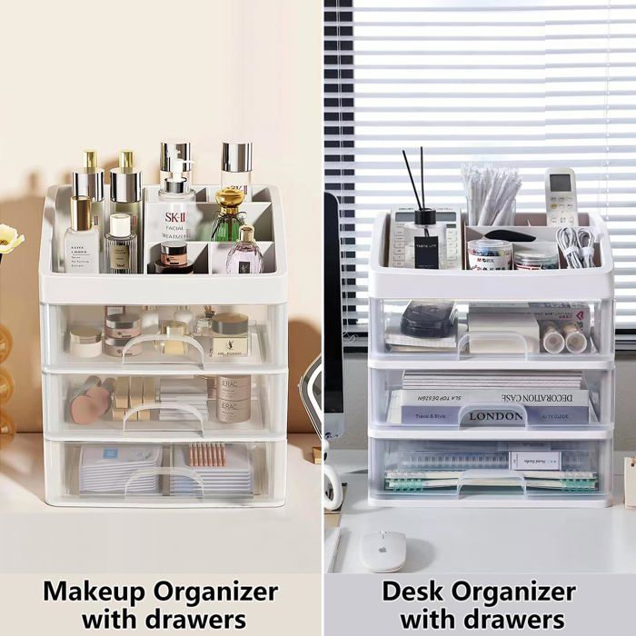 HARVESTFLY Organisateur Maquillage 3 Tiroirs - Boîte Rangement Cosmétique 15,8x12x11,5 Cm