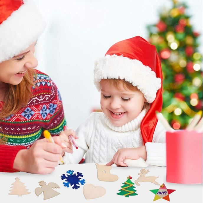 Kit DIY Décorations De Noël à Peindre - 326 Pièces En Bois (Pendentifs, Perles, Yeux…) + Stylos Aquarelle - Activité Créative Enfants/Adultes