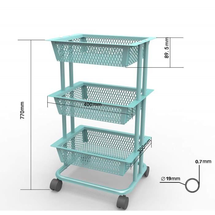Shrivee Chariot De Service à 3 Niveaux Avec Plateau Bois – Chariot Cuisine Métal Vert Sur Roues, Organiseur Polyvalent Stable