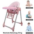 Chaise haute bébé évolutive Ergonomique Reglable et Pliable - 4 roues - 5 Hauteurs Différentes - Rose - Allemagne Stock-3
