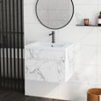 Meuble sous-vasque suspendu - vasque céramique incluse - tiroir coulissant - dim. 60L x 45l x 45H cm - aspect marbre blanc-3