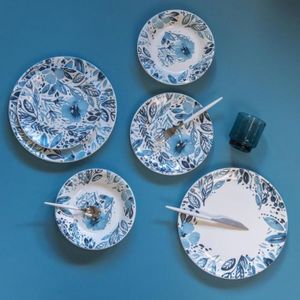 Assiette plate en faïence violette et verte D27 - Lot de 6 Hermosa