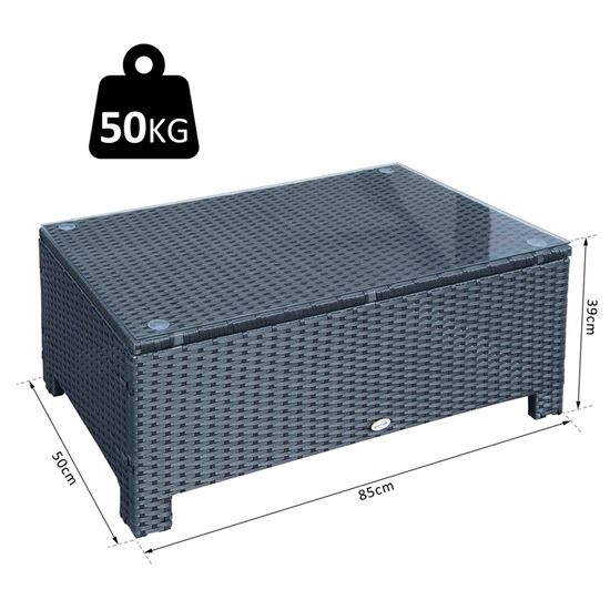 50 kg Noir Outsunny Table Basse de Jardin Plateau Verre tremp/é 5 mm rotin tress/é 85 x 50 x 39cm Max