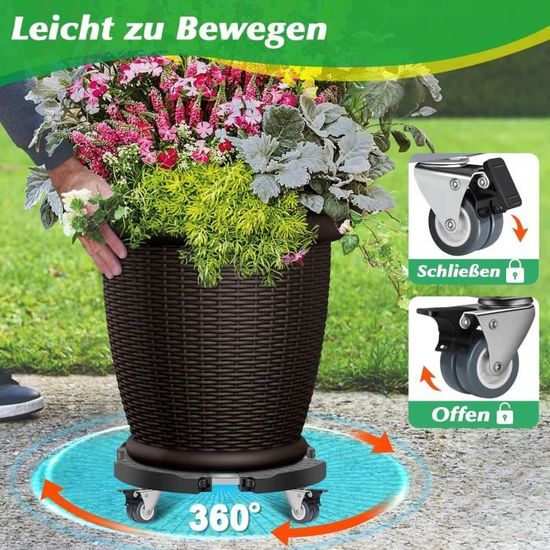 Plateau Roulant Pour Plantes Lourdes - Diamètre Réglable 39-52cm - Charge 300kg - 4 Roulettes Pivotantes