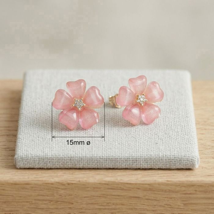 Boucles D'oreilles Puces Argent 925 - Fleurs En Nacre Rose Naturelle - Marque Bimonia - Neuf Avec étiquettes