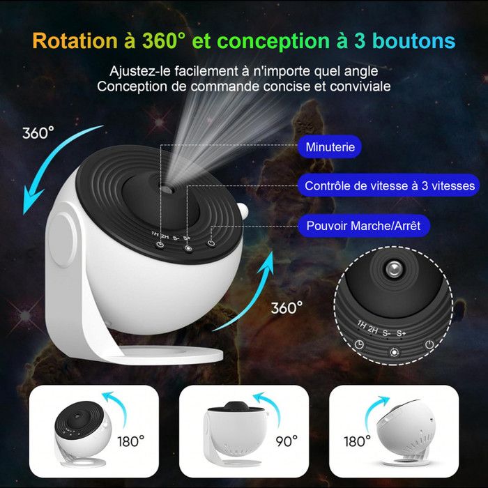 Projecteur Galaxie Planétarium Maison – 12 Disques HD, Rotation 360°, Minuterie, Veilleuse Étoilée Enfants & Adultes