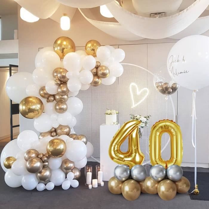 Decoration Anniversaire 40 ans Homme FemmesOr Blanc Ballons Anniversaire 40  Ans avec Deco 40 Ans Bannière de Joyeux anniversa 309 - Cdiscount Maison