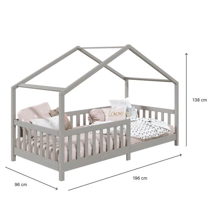 IDIMEX Lit cabane FINA lit Simple pour Enfant Montessori 90 x 190 cm, avec  barrières de Protection sur 3 côtés, en pin Massif lasuré Blanc :  : Cuisine et Maison