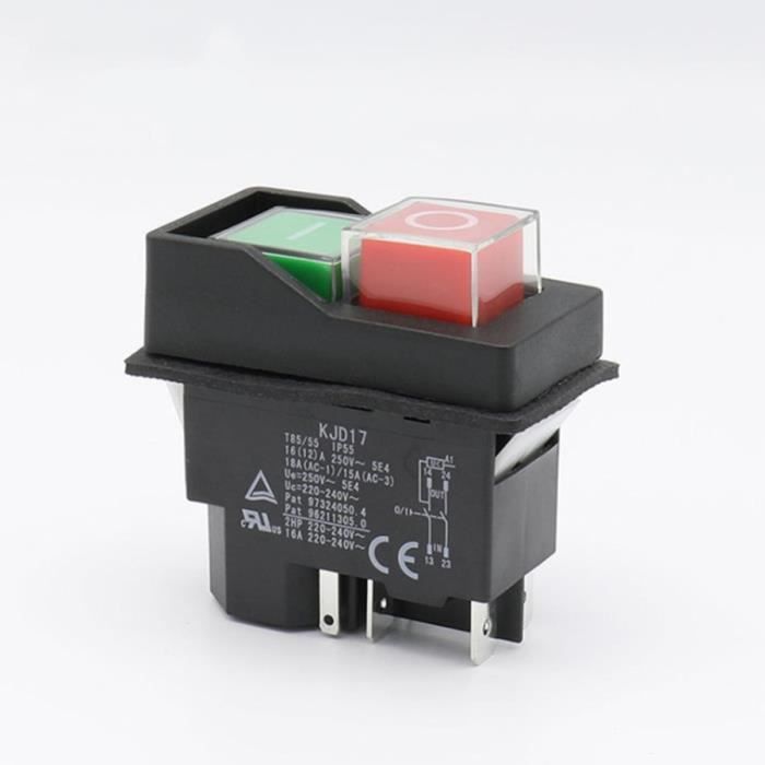Interrupteur à Bouton-poussoir Magnétique étanche KJD17 - 5 Broches, 220-240V, IP55 Pour Sécurité Machines