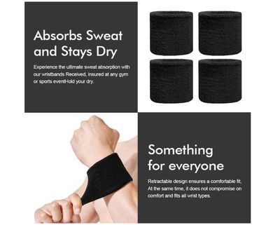 2 Pièces Bracelet Poignet Sport Anti-Transpiration - Protège Poignet Élastique Pour Hommes, Femmes Et Enfants (Bleu, Noir)