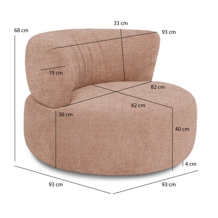Fauteuil rond pivotant 360° en tissu chiné bois de rose - TALIA ...