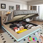 NHHF Lit 140 x 190 CM avec Multiprise et LED Réglable -Tête de Lit avec Lampe de Lecture - Lit Hydraulique avec Rangement sous le lit