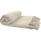 RIDEAUDISCOUNT Fouta, Jeté de Lit, Plaid 100% Coton 120 x 150 cm avec Franges Jacquard Motif Chevrons Ton sur Ton Blanc Crème 120 x 150cm
