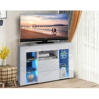 Meuble TV d'angle en bois avec LED bleue et façades brillantes - 100cm