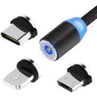 3 en 1 Chargeur de câble Câble magnétique Charge rapide Câble USB de type C et câble micro USB avec DEL pour téléphone / Android/Iph
