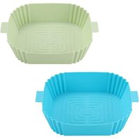 2 paniers en silicone réutilisables, panier en silicone pour accessoires de friteuse (bleu + vert)