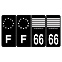 Lot de 4 Autocollants Sticker Plaque d'immatriculation Voiture 66 Drapeau Catalan Noir & F Europe