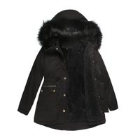 Manteau long d'hiver chaud pour femmes épaissir polaire doublé manteau vestes avec capuche en fourrure Noir