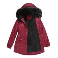 Manteau femmes long d'hiver chaud pour épaissir polaire doublé manteau vestes avec capuche en fourrure Rouge