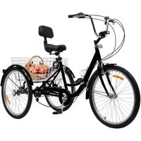 24" 7 vitesses tricycle adulte pliant avec panier tricycle pliant noir