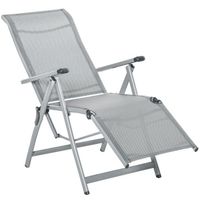 Outsunny Chaise Longue Pliable transat Bain de Soleil fauteuil relax jardin Dossier & Repose-Pied réglable Multi-Positions métal