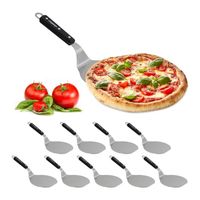 10 x Pizzaschieber mit Holzgriff, rund, aufhängen, Schaufel BxT: 16,5x17,5 cm, Pizzaheber Edelstahl, silber/schwarz