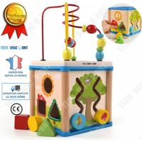 Horloge colorée à perle multifonctionnel, éducation petite enfance en bois jouet à 4 côtés jeu intellectuel coffre trésor 1- 36mois