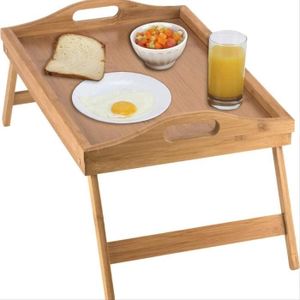 Bambou Petit déjeuner Lit Plateau Table Portable Pliable Jambe avec poignée LU