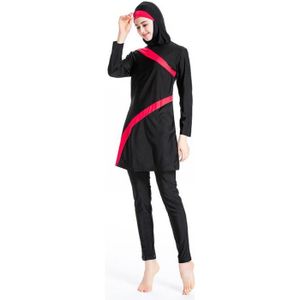 ZEVONDA Musulman 3 Pieces Burkini à Manches Longues Couleur Unie Maillot de Bain Beachwear pour Femmes