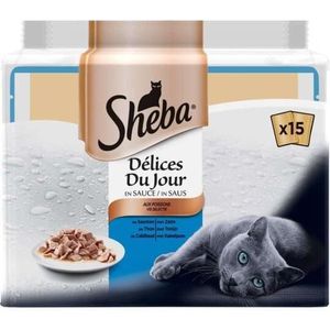 BOITES - PATÉES LOT DE 6 - SHEBA - Délices du Jour Pâtée pour chat Poissons en Sauce - boite de 15 sachets de 50 g