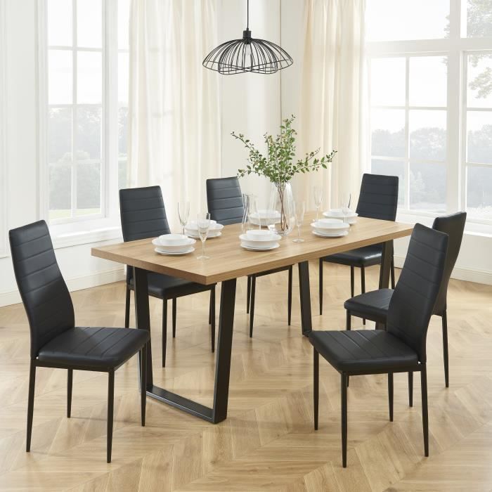Ensemble table à manger extensible inga 160-200 cm et 6 chaises sara  blanches design scandinave - Conforama
