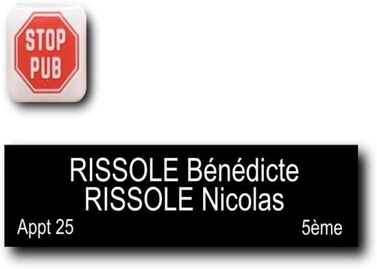 Plaque Personnalisable Pour Boîte Aux Lettres – 12x3,5 Cm – 1 à 3 Lignes – Stop Pub En Relief – Autocollante