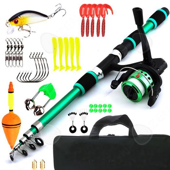 Débutant Pêche Loisir Kit Pêche Enfant Canne Télescopique + Moulinet + Leurres | Sac Transport Inclus - Idéal Débutants Canne Télescopique Moulinet Leurres Débutant Sac Transport