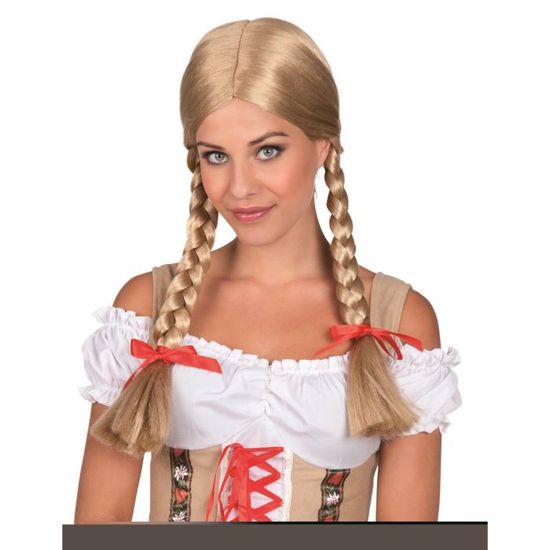 Perruque Heidi pour adulte - Boland - Blonde avec 2 tresses et ruban rouge - Idéale pour soirée déguisée
