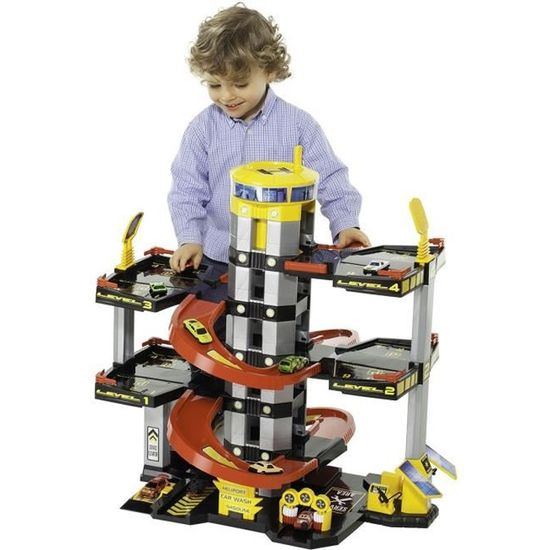 CELMAN Garage De Jeu Pour Enfants - Parking De Jouets Multiniveau Avec Ascenseur Manuel, Inclus 2 Voitures En Métal, Hélicoptère Et Accessoires, Jouet Pour Enfants De 3 4 5 6 7 8 Ans