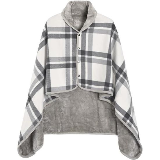Poncho Polaire Plaid Châle Cape Femme Avec Boutons - Couverture Canapé Chaud Hiver 100x140cm
