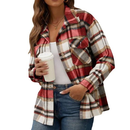 Veste Chemise Décontractée Manches Longues à Carreaux - Printemps, Taille Moyenne Et Enfants, Mixte