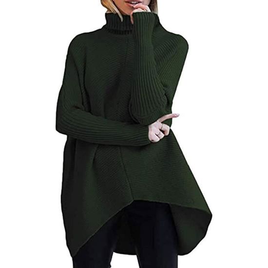 Pull Col Roulé Femme Chaud Tricoté Solide Chandail Casual Pull à Manche Longue Sweater Blouse Chic Tricot Hauts Pullover Tops (Kaki, S