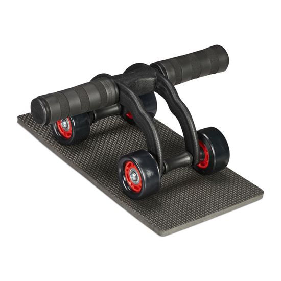 Roue Abdominale Relaxdays Avec Tapis Genoux - 4 Roulettes, Charge 150 Kg, Pour Renforcement Musculaire à La Maison