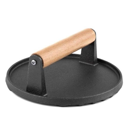 Navaris Presse burger rectangle - Moule steak haché en fonte avec poignée en bois pour smash burger grille viande - Presse hamburger pour grill grillades