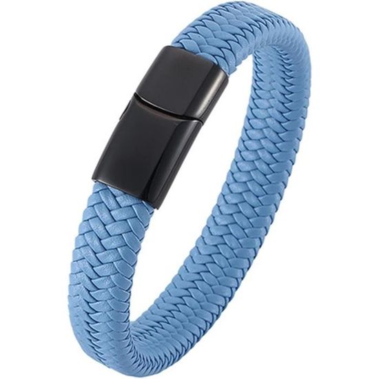 Bracelet Homme En Cuir Noir Et Jaune - Neuf Avec étiquettes