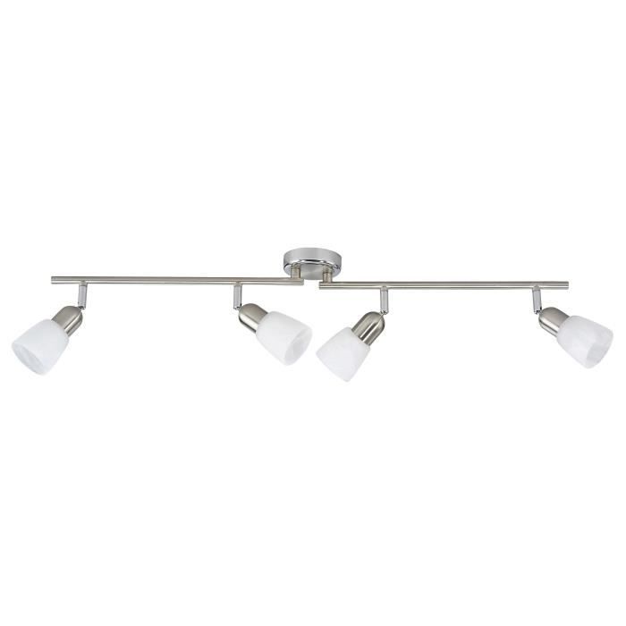 BRILLIANT Plafonnier barre à 4 lumières Sofia hauteur 13 cm E14 40W acier, chrome et blanc