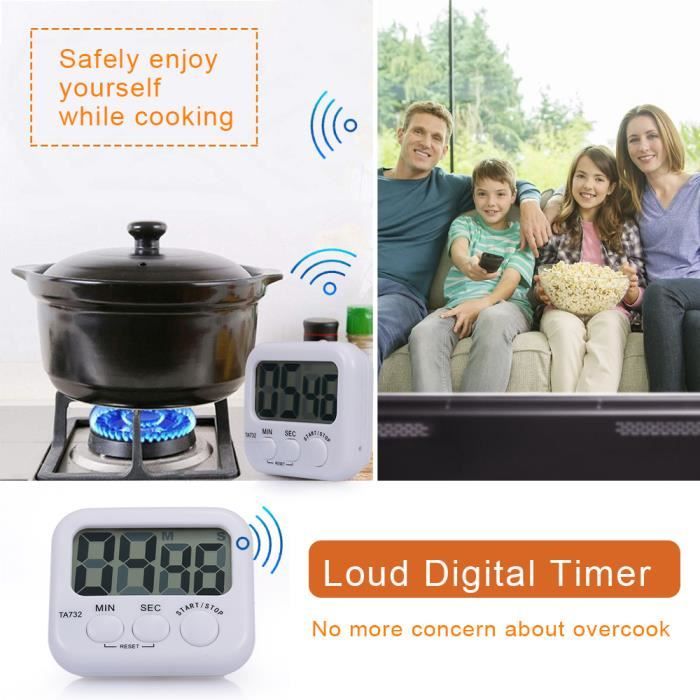 Minuteur de cuisine numérique TA732 Compte à rebours magnétique Minuterie de cuisson Alarme sonore Grand écran Minutes e-8