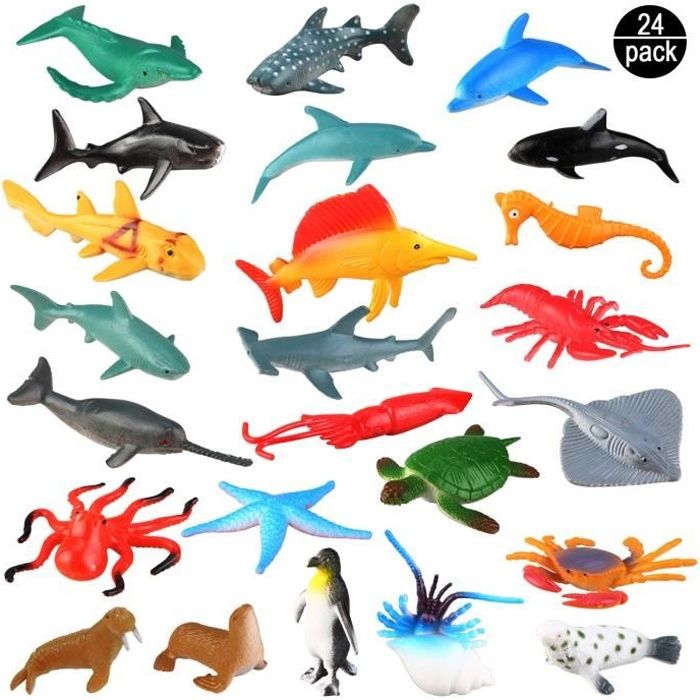 OOTSR Animaux Marins, Pack 24 Ensemble Jouet Animaux en Plastique Cynil Min Assortis, Jouets Réalistes Vie sous La Mer Figurine B