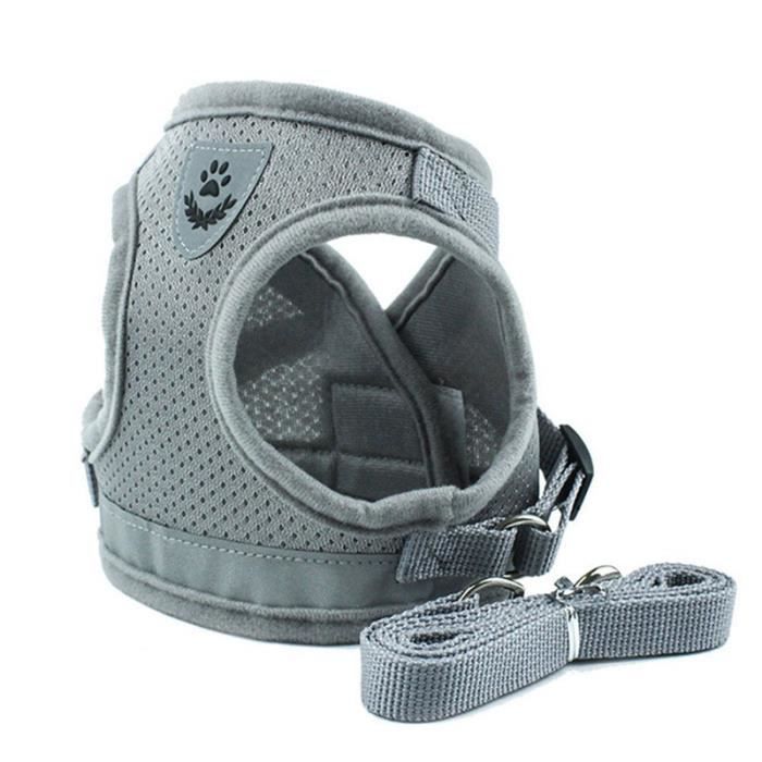 Harnais de poitrine réfléchissant de type gilet de laisse pour chien Gris S