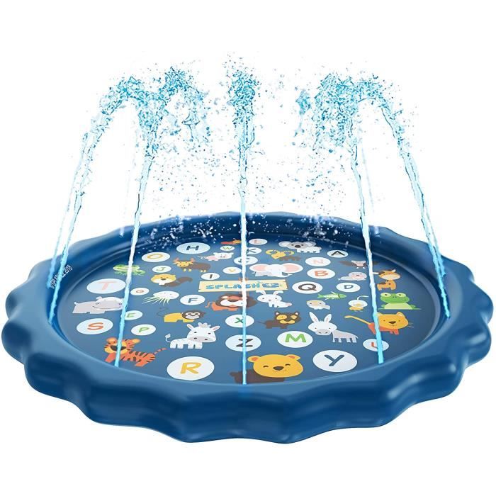 Tapis Enfant Jet d'eau 170cm Piscine Gonflable Tapis de Pulvérisation d'eau Jouet Plein Air Splash Sprinkle Playmat bleu foncé