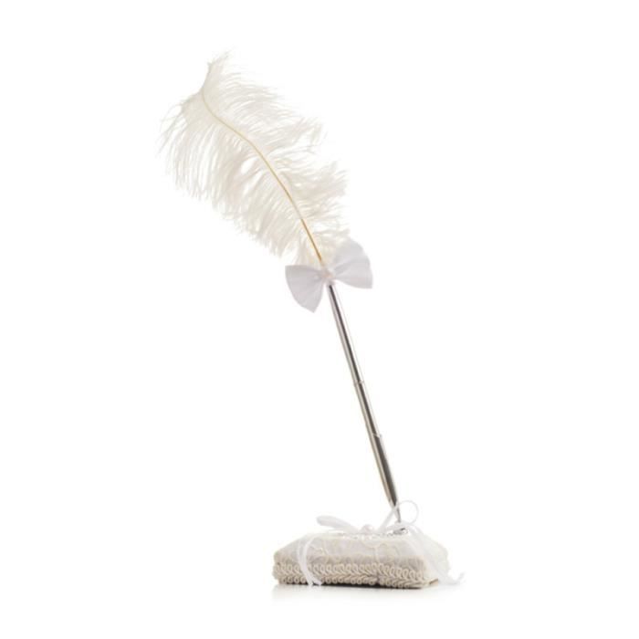 Plume signe stylo avec support Mariage nuptiale Stylo de signature d'invité base STYLO - PARURE DE STYLO - RECHARGE
