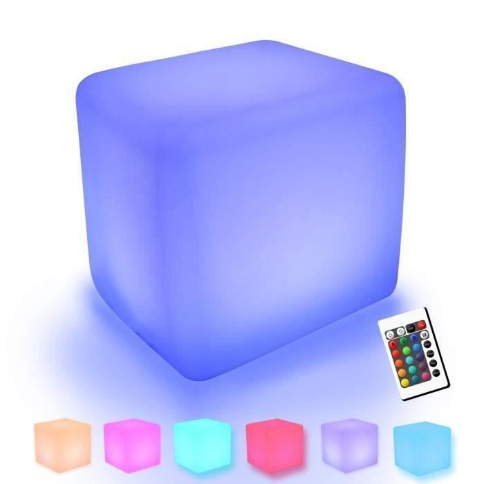 2PCS Cube Tabouret Siège extérieur imperméable LED– Light Meuble + Table Basse Tabouret 30cm Lumineux Multicolore + Télécommande