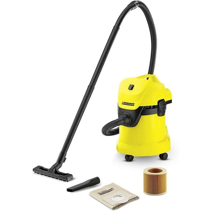 Kärcher WD 3 Aspirateur Sec et Humide 17 L, 1 000 W (1.629-821.0), Courant Sans Contrôle d'Allumage, Plastique, 1000 W - Deux Tuyaux